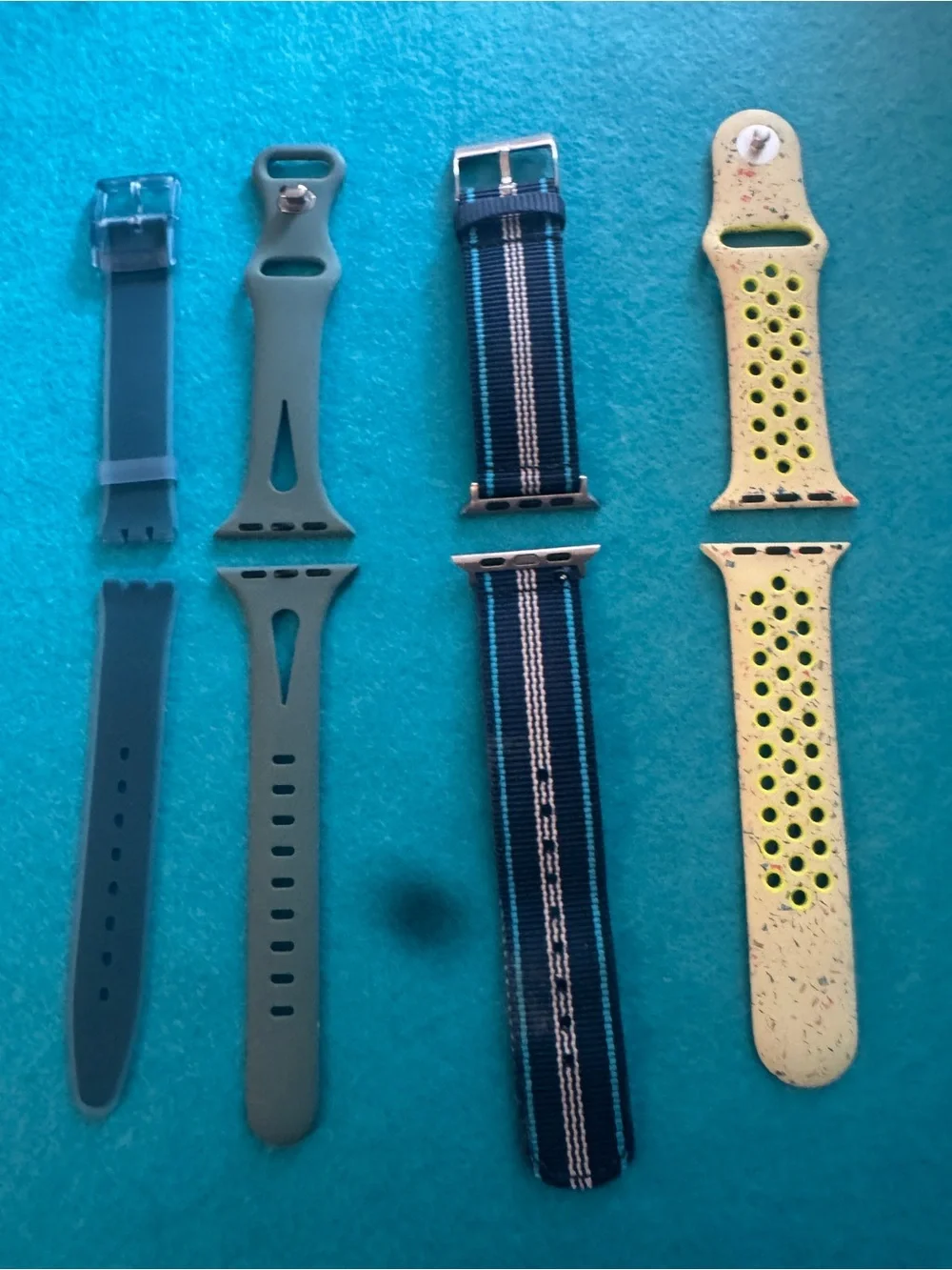 Interchangeable Silicone and Nylon Watch Bands - Green, Blue, Yellow 0180